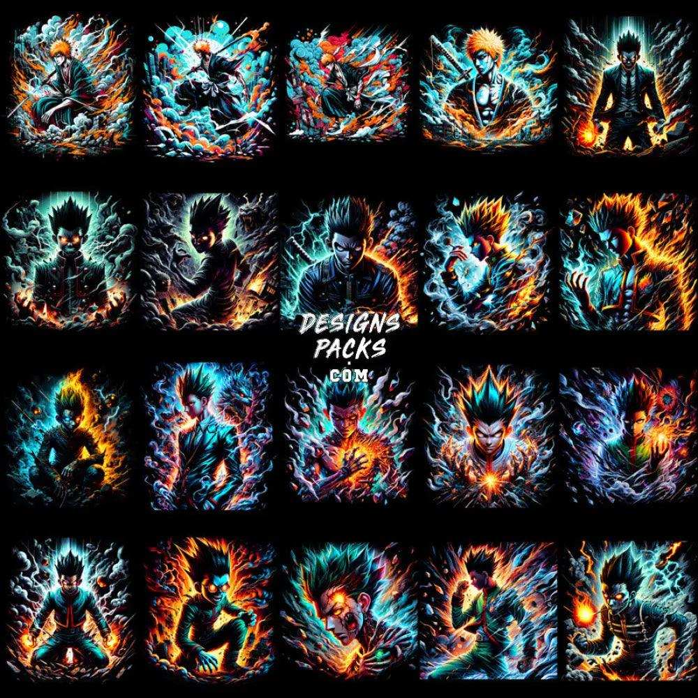 80 Anime V1 Colorful Halftone Designs Bundle Png