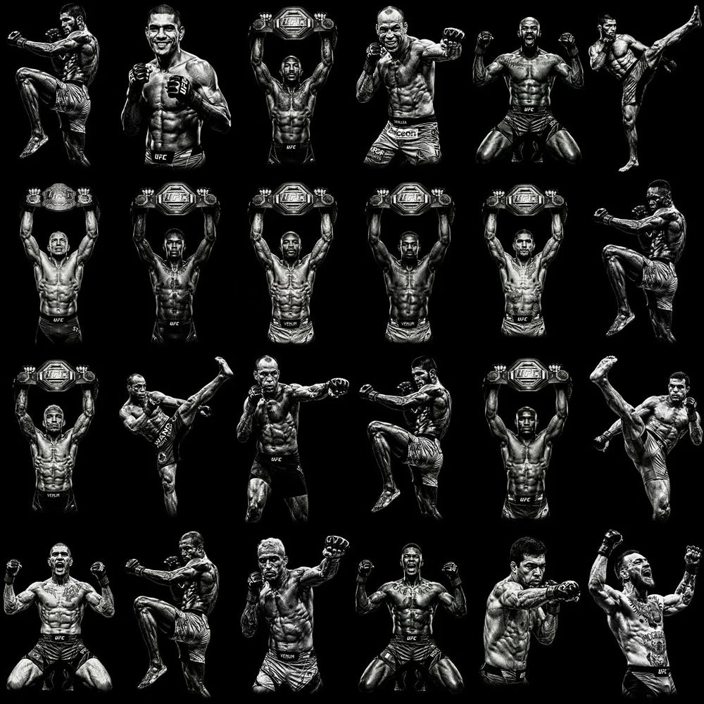 80 Combat Sports MMA Monochrome Halftone Designs Bundle PNG