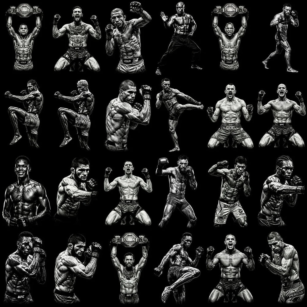 80 Combat Sports MMA Monochrome Halftone Designs Bundle PNG