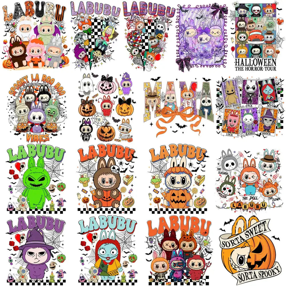 80 Halloween Labubu Spooky Cartoons Designs Bundle PNG