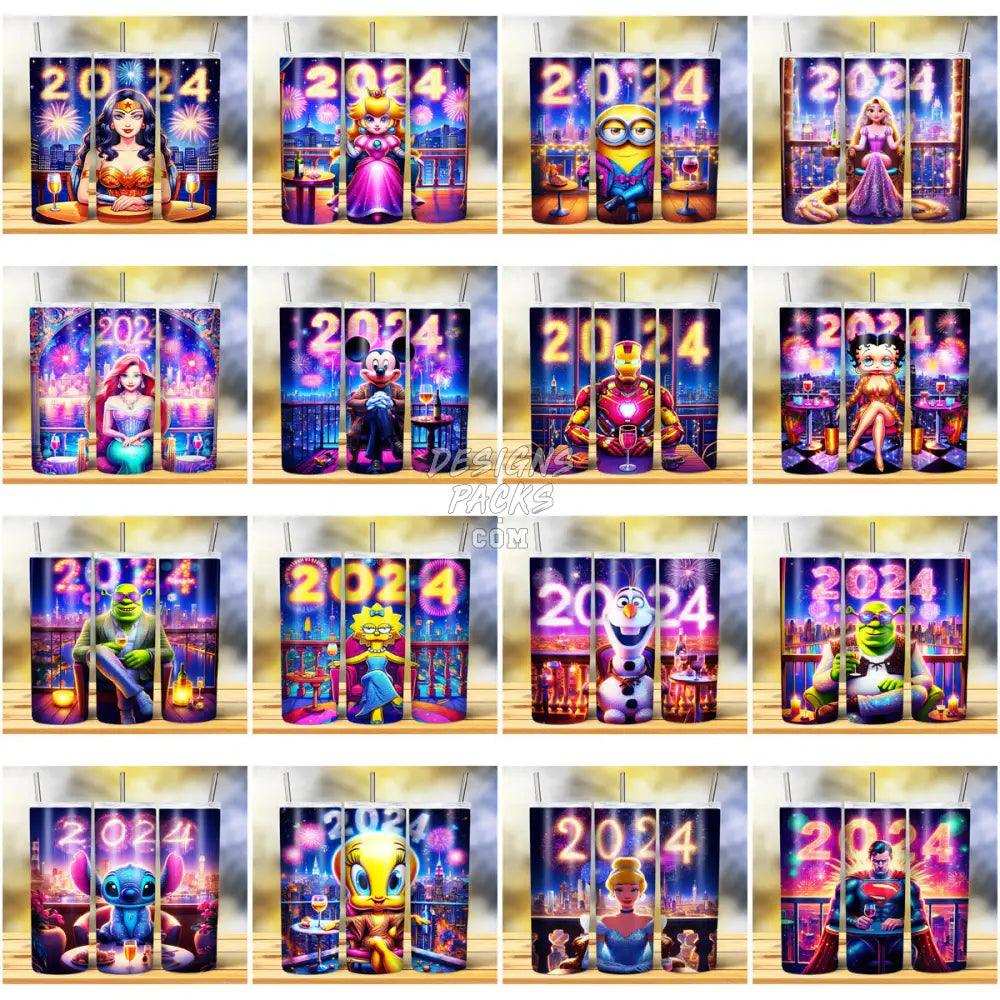80 New Year 2024 Cartoons Tumbler Wrap Bundle Jpg