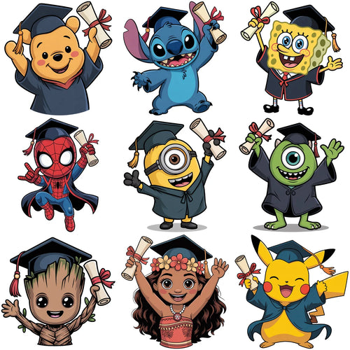 80 Pop Culture Cartoons Graduation Designs Bundle PNG