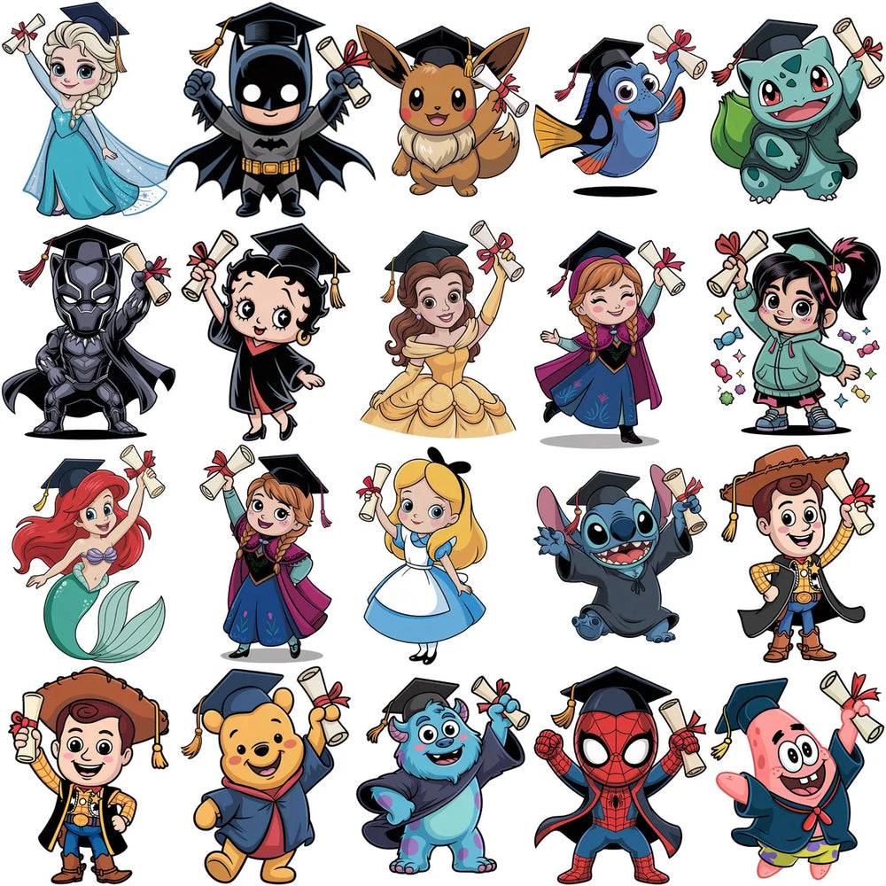 80 Pop Culture Cartoons Graduation Designs Bundle PNG