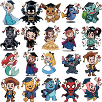 Load image into Gallery viewer, 80 Pop Culture Cartoons Graduation Designs Bundle PNG
