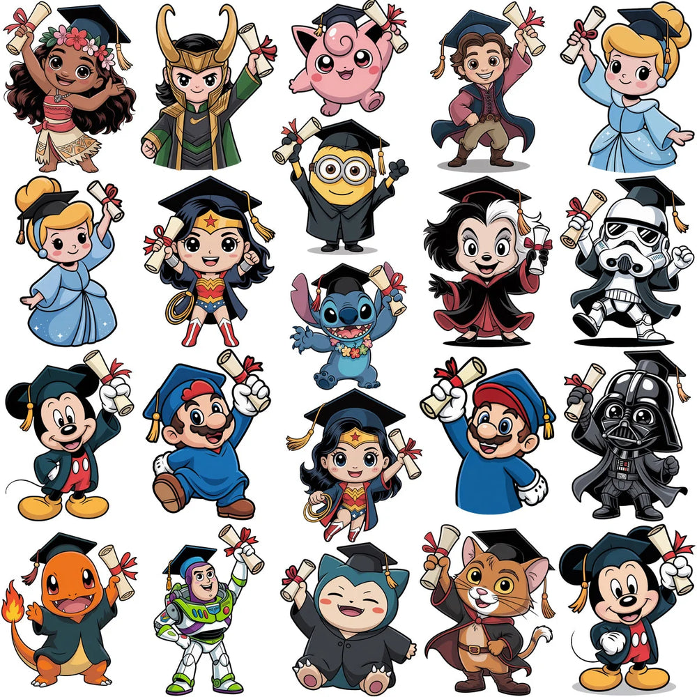 80 Pop Culture Cartoons Graduation Designs Bundle PNG