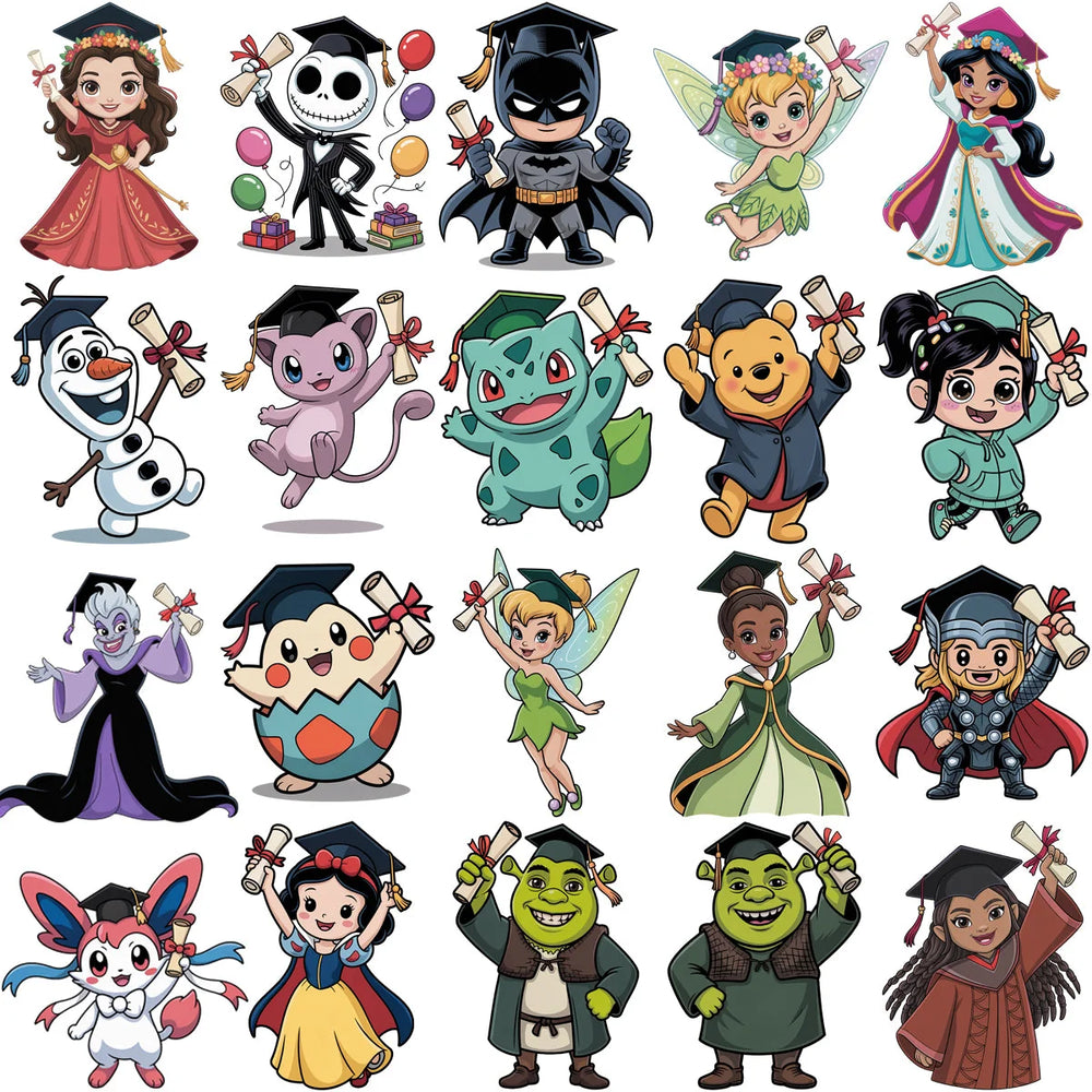 80 Pop Culture Cartoons Graduation Designs Bundle PNG
