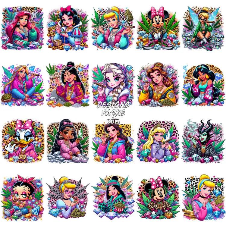 80 Weed Cartoon Princess Girls 420 Cannabis Marijuana Designs Bundle Png