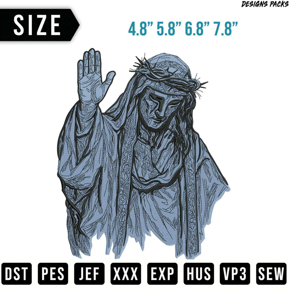 Embroidery design: Christ figure with crown of thorns and sizes DST PES JEF XXX EXP HUS VP3 SEW.