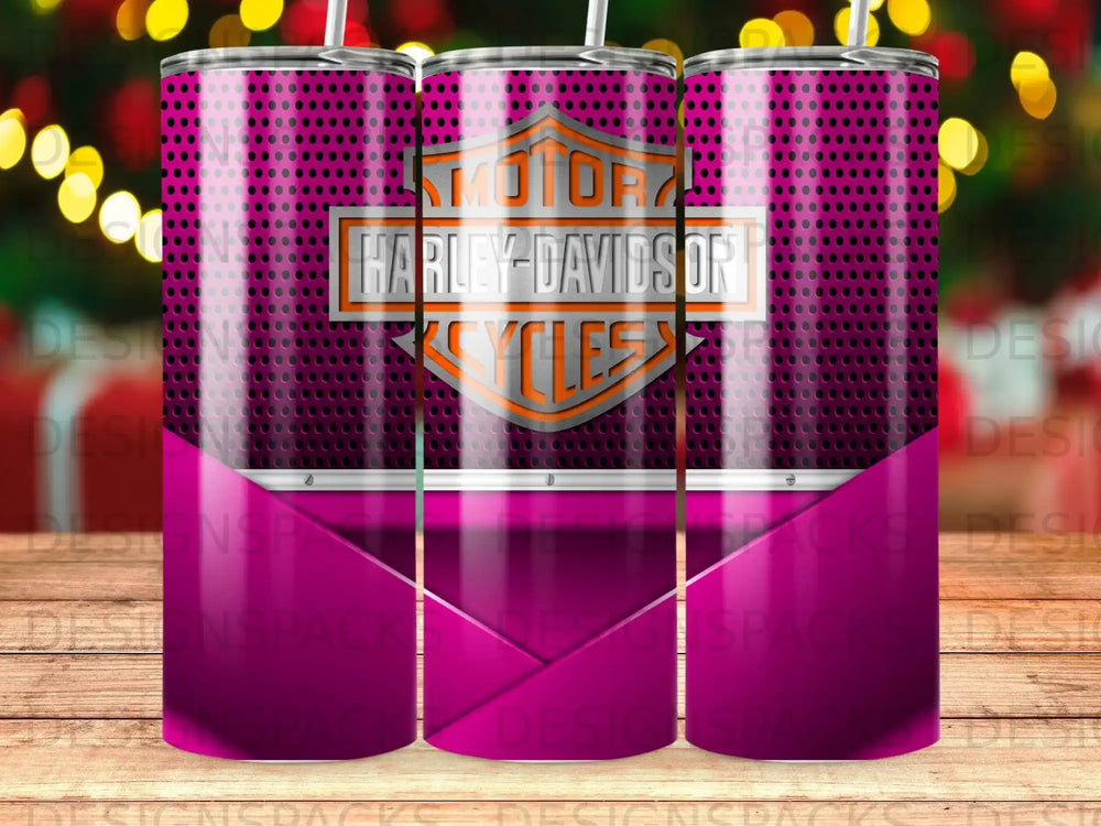 Harley-Davidson Cycles logo on a purple tumbler with metallic accents.