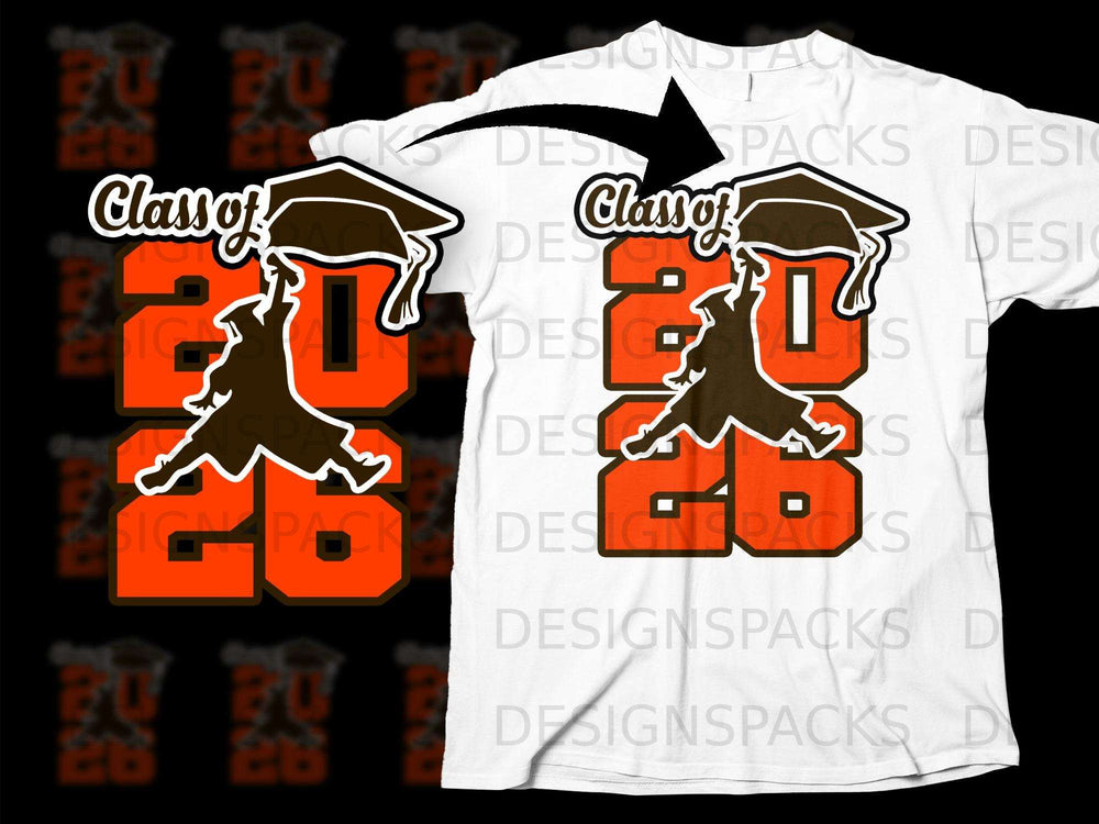 Graduation design with "Class of 26" in orange and brown."