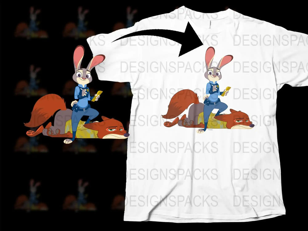 Cartoon Rabbit and Fox Graphic T-Shirt, Cute Animal Design Tee, Unisex Kids and Adult Sizes