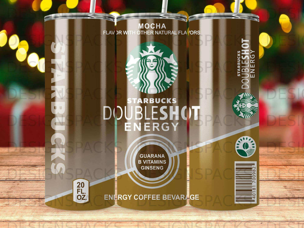 Starbucks Double Shot Mocha Energy coffee beverage can with nutrition facts.