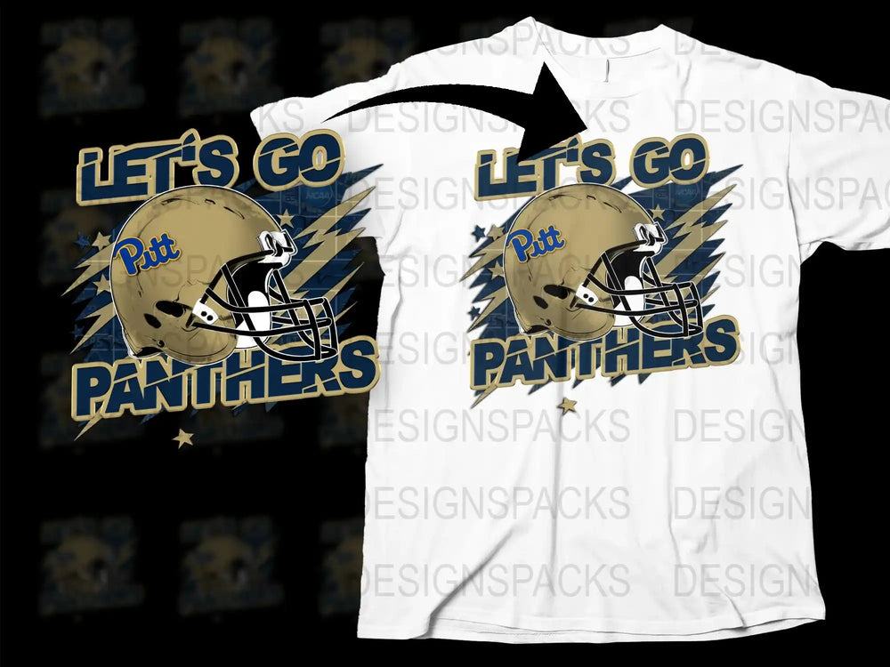 Let's Go Pitt Panthers Football Helmet Graphic T-Shirt, College Sports Fan Apparel, Casual Wear Unisex Tee
