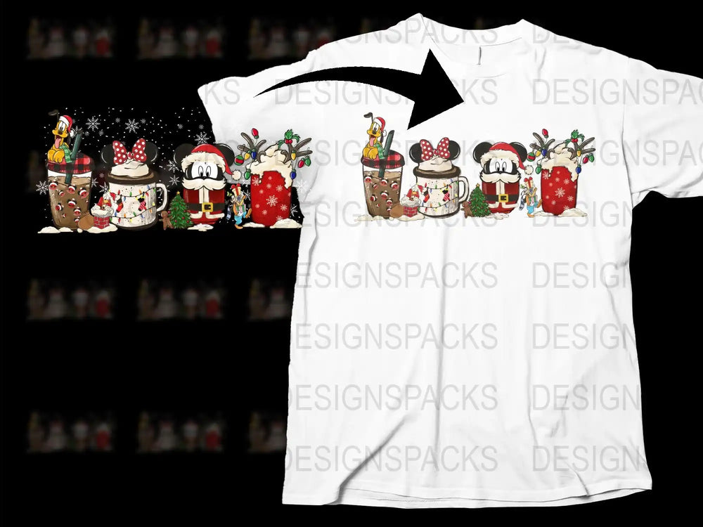 Christmas T-Shirt with Cute Santa and Reindeer Cartoon Graphic, Festive Holiday Apparel for Family
