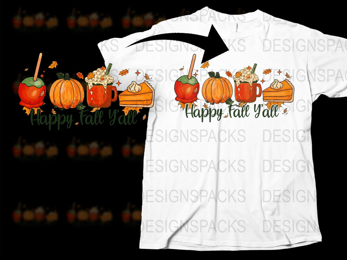 Happy Fall Y'all T-Shirt, Autumn Pumpkin Graphic Tee, Thanksgiving Casual Wear