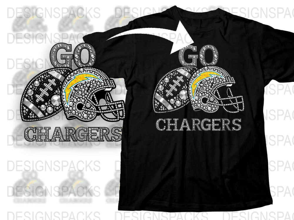 Rhinestone Chargers Football T-Shirt, Sparkly Fan Gear, Black Sports Tee, Game Day Apparel, Unique Gift for Sports Fans