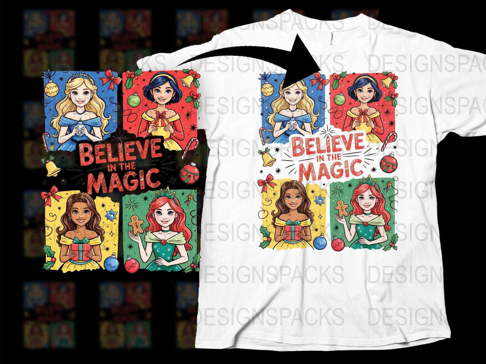 Kids Fairy Tale Princess Magic T-Shirt, Colorful Cartoon Girls Graphic Tee, Believe in the Magic, Gift for Children