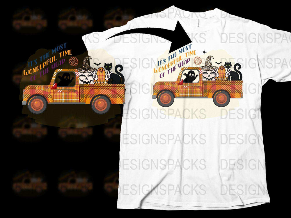 Festive Halloween T-Shirt - Cats Riding in Pumpkin Car, Cute and Spooky, Unisex Graphic Tee for Autumn Celebrations