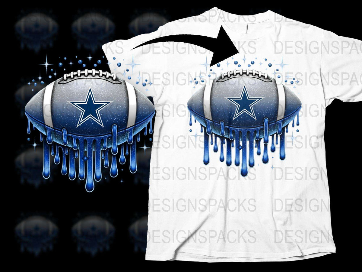 Dallas Themed Graphic T-Shirt, Blue Dripping Effect Star Design, Casual Sports Fan Apparel