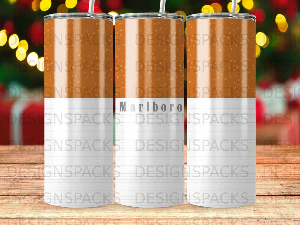 Marlboro logo tumbler with repeating "DESIGNSPACKS" text.