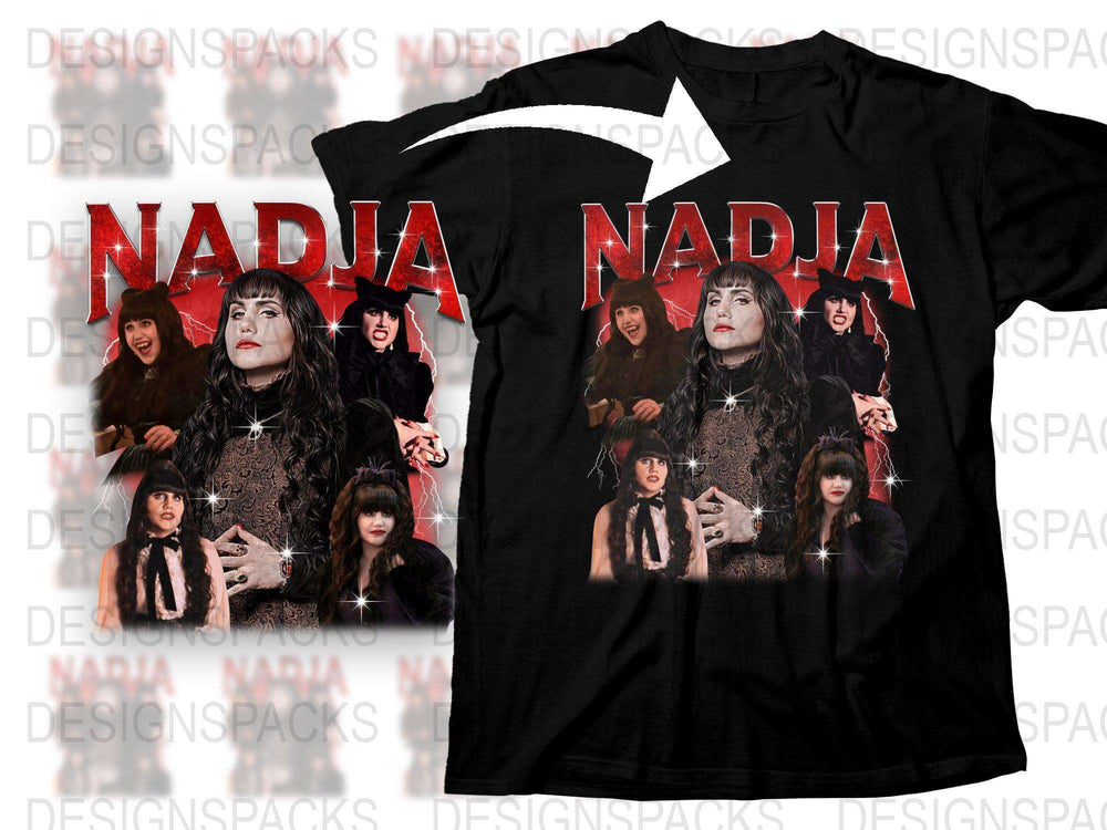 Nadja Inspired Graphic T-Shirt, Unique Fan Art Tee, Black Casual Wear with Witchy Celebrity Print