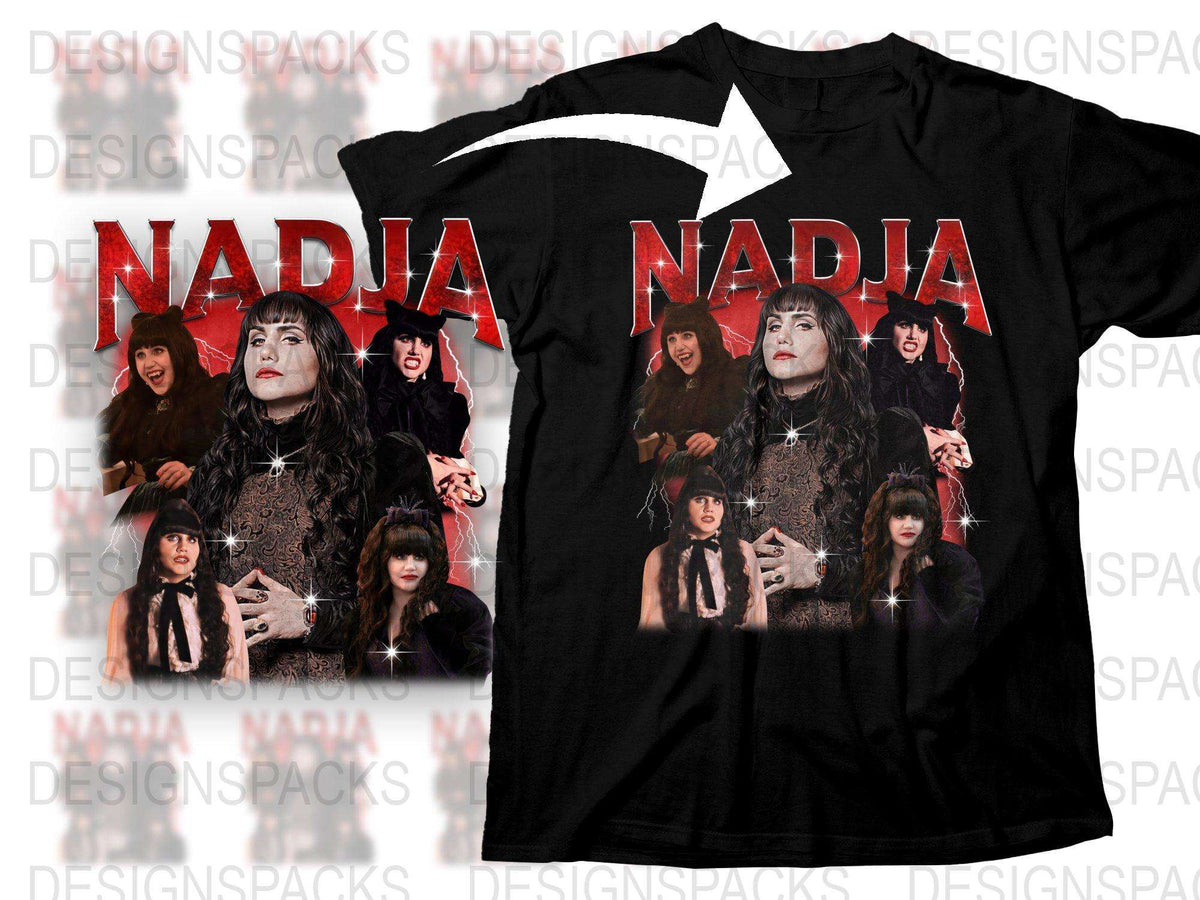 Nadja Inspired Graphic T-Shirt, Unique Fan Art Tee, Black Casual Wear with Witchy Celebrity Print