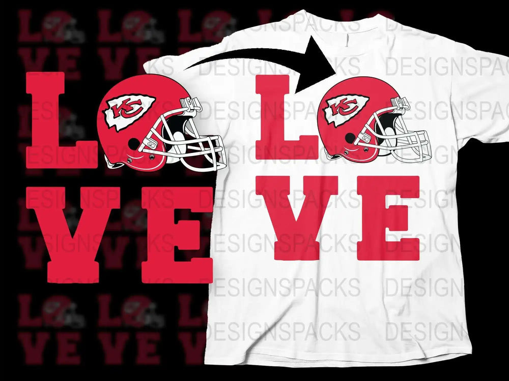 Kansas City Football Love T-Shirt, Graphic Sports Fan Tee, Red and White Helmet Design