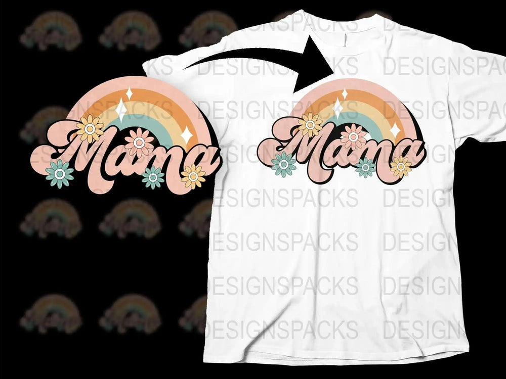 Mama Retro Style T-Shirt, Vintage Floral Design, Boho Chic Mother's Gift, Casual Wear
