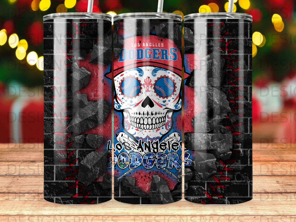Los Angeles Dodgers skull design on a tumbler.