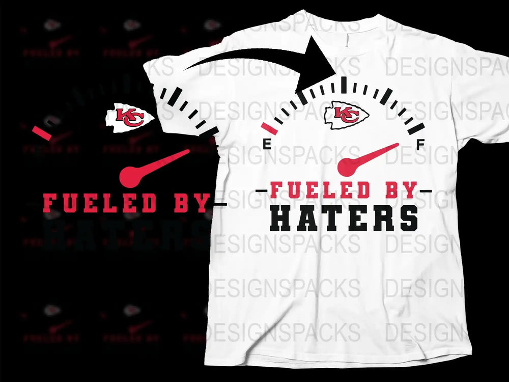 Fueled By Haters T-Shirt, Kansas City Football Fan Apparel, Sports Fan Gift, White Graphic Tee, Unisex Football Season Shirt