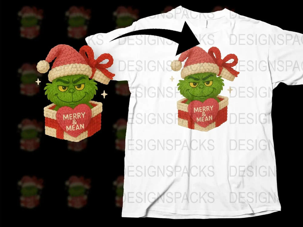 Funny Grinch Christmas T-Shirt, Merry Mean Santa Hat Holiday Tee, Unisex Adult Sizes