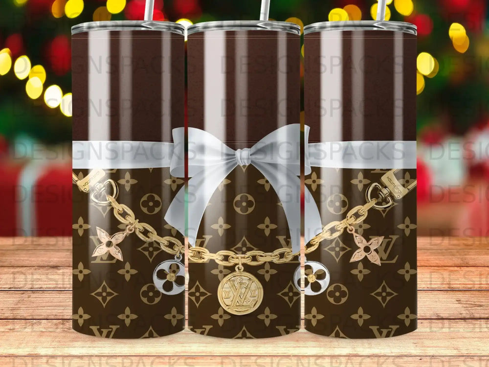 Brown LV Monogram White Bow Gold Chain Tumbler product type