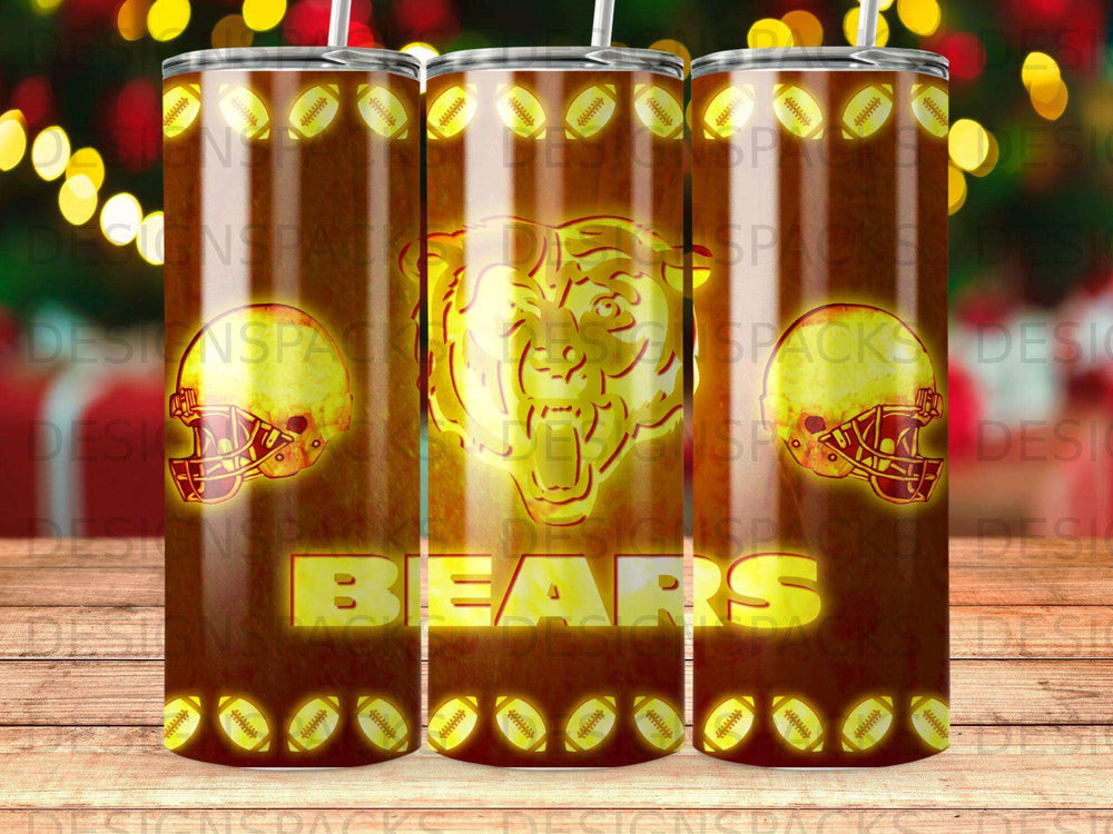 Golden brown bear mascot with "BEARS" text on a tumbler.