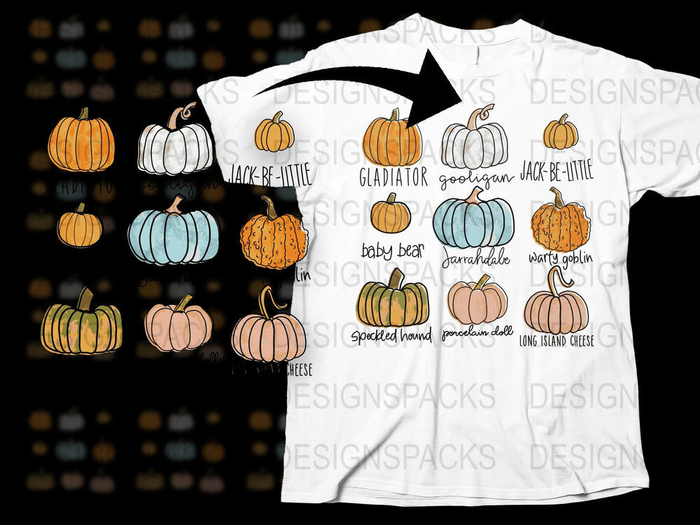 Autumn Pumpkin T-Shirt, Cute Fall Tee, Thanksgiving Graphic Shirt, Variety Pumpkin Designs, Casual Wear