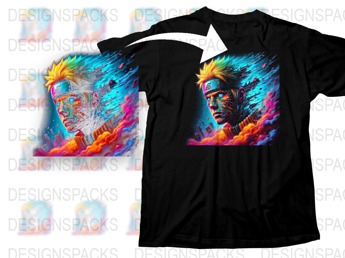 Vibrant Anime Graphic T-Shirt, Colorful Fire Design, Unisex Manga Tee, Casual Streetwear, Bold Artistic Apparel, Unique Gift Idea