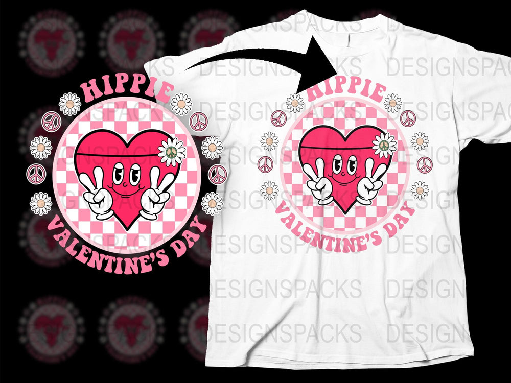 Hippie Heart Cartoon Valentine's Day T-Shirt, Retro Love Graphic Tee, Unisex Fashion Top, Gift Idea