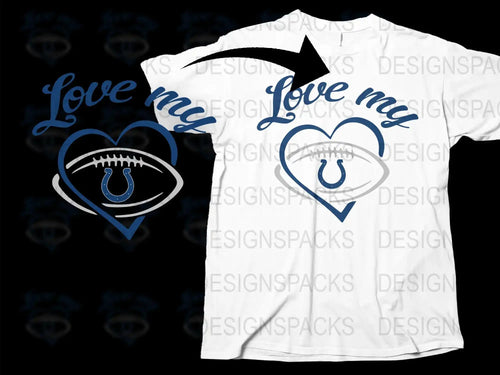 Indianapolis Football Love My Team T-shirt, Heart and Sports Graphic Tee, Unisex White Shirt