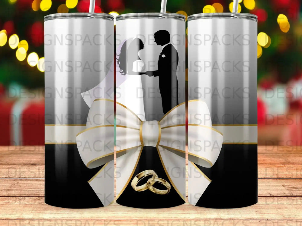 Wedding Silhouette Gold Rings White Bow Design product type
