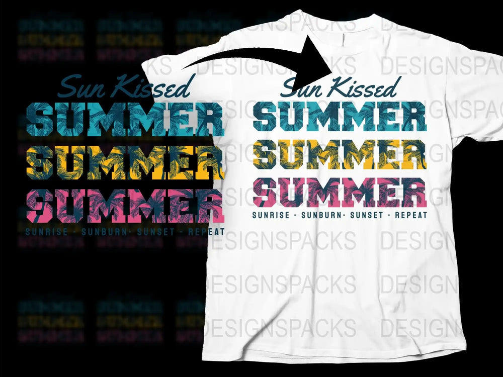 Sun Kissed Summer Graphic T-Shirt, Colorful Sunset Beach Theme, Casual Unisex Tee, Unique Vacation Apparel