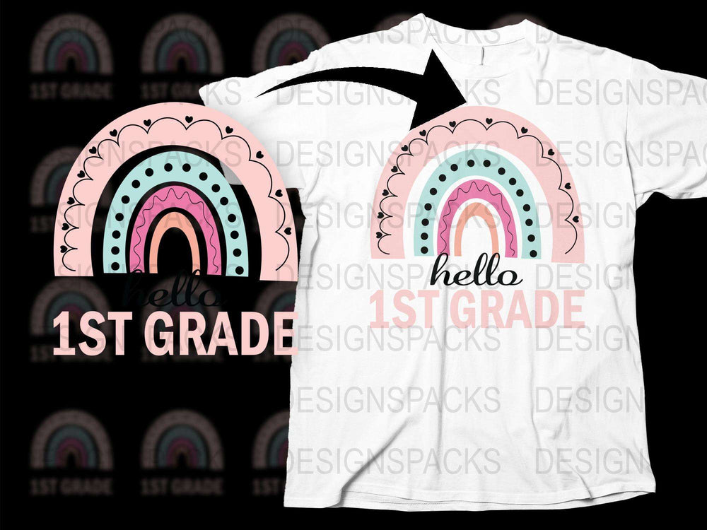 Hello 1st Grade T-Shirt, Cute Rainbow Graphic Tee, Back to School Shirt for Kids, First Day of School Outfit, Unisex Children's Clothing