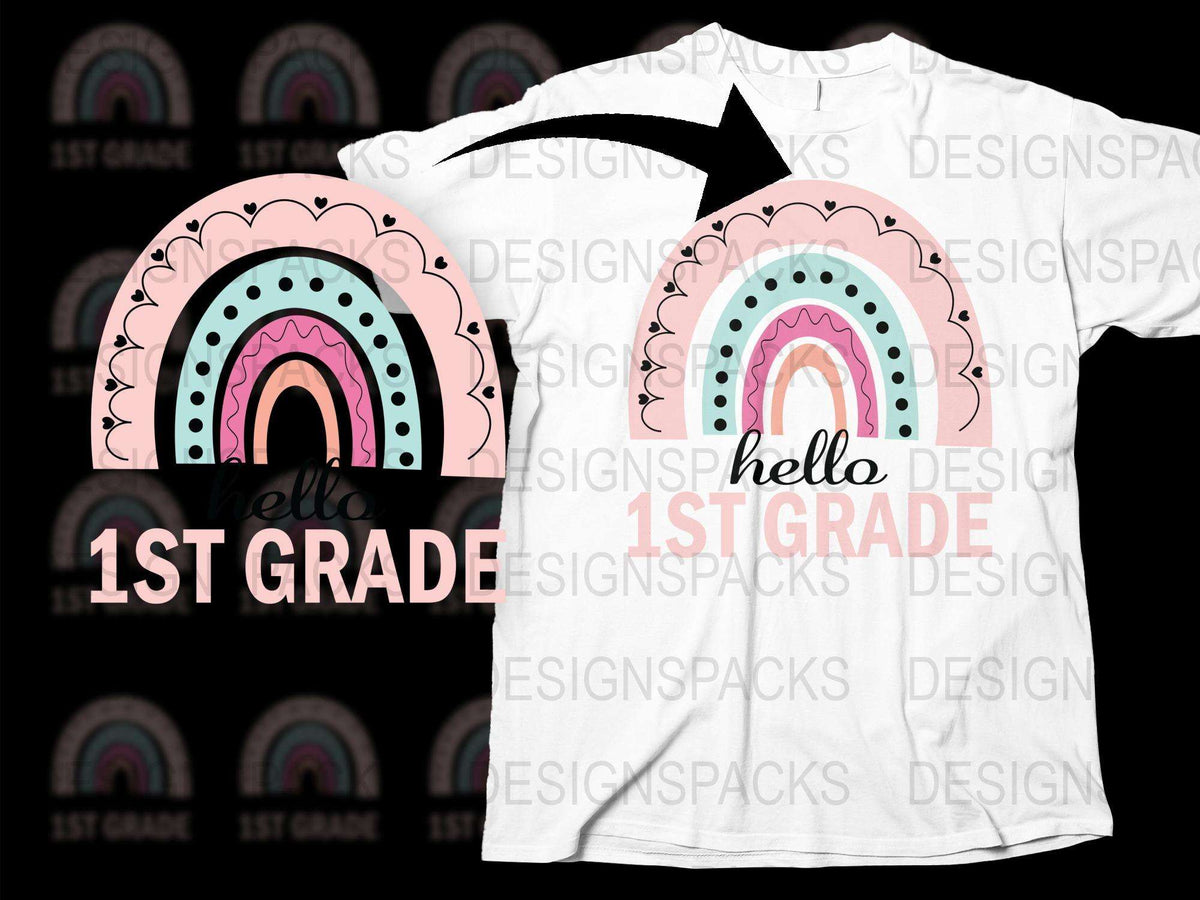 Hello 1st Grade T-Shirt, Cute Rainbow Graphic Tee, Back to School Shirt for Kids, First Day of School Outfit, Unisex Children's Clothing