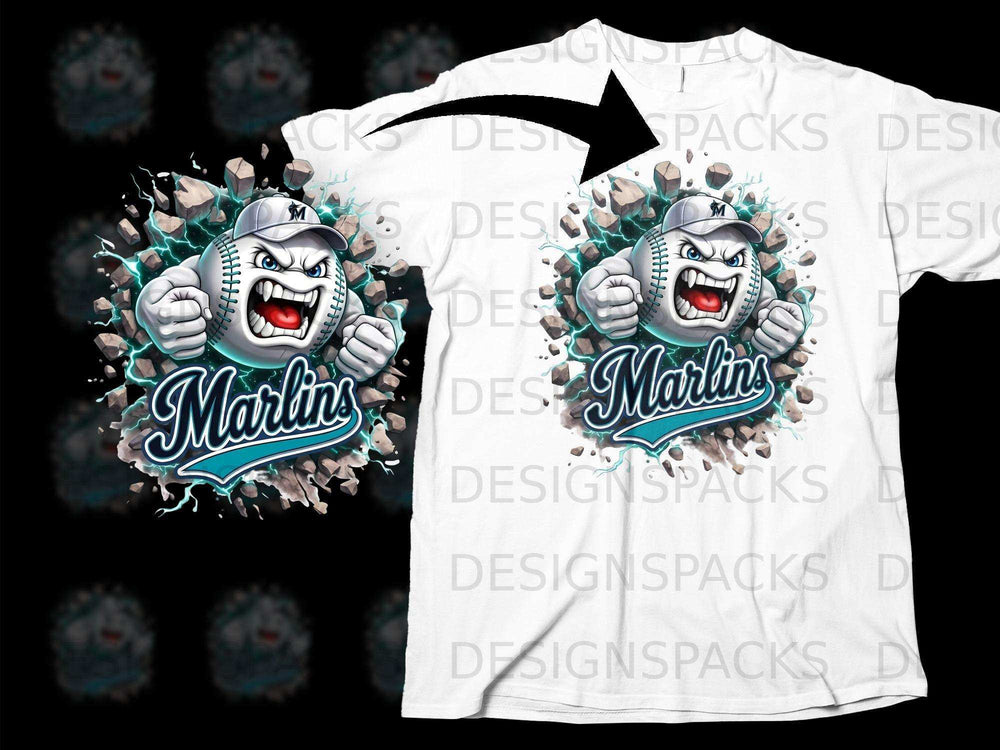 Marlins Baseball Logo with Angry Ball Graphic T-Shirt