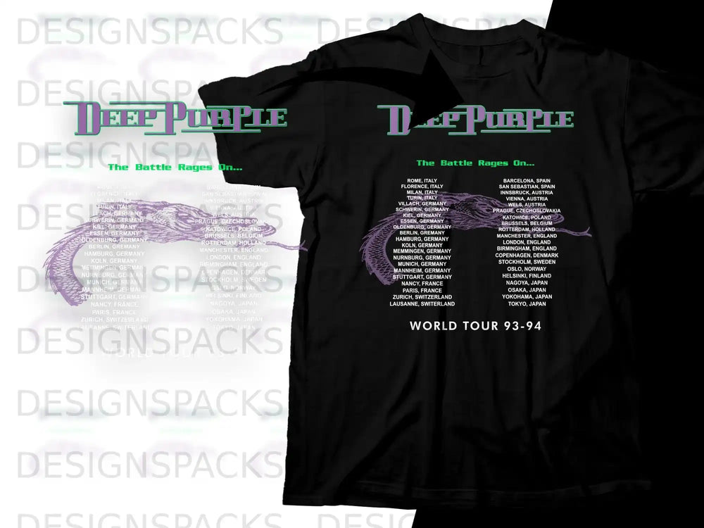 Deep Purple "The Battle Rages On" world tour 93-94 concert locations listed.
