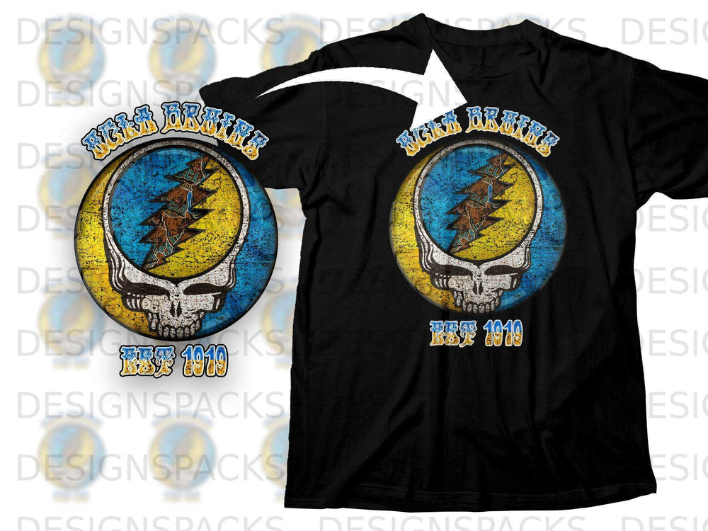 Vintage Blue and Yellow Skull Design T-Shirt