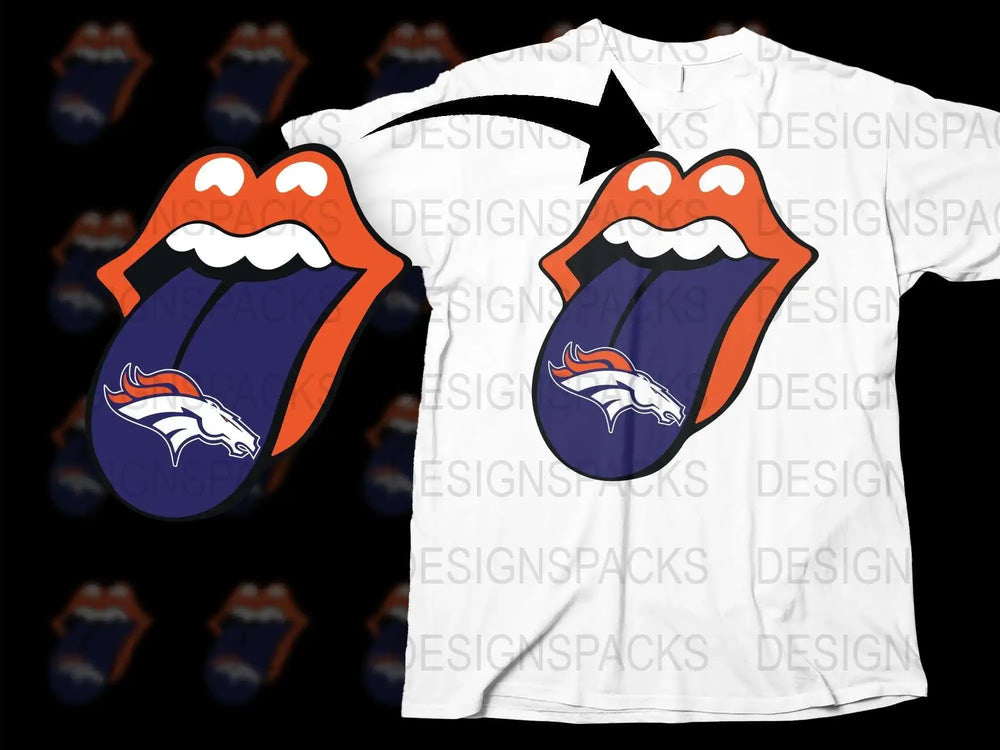 Denver Broncos Inspired Orange and Blue Rolling Stones Logo T-Shirt, NFL Football Fan Apparel