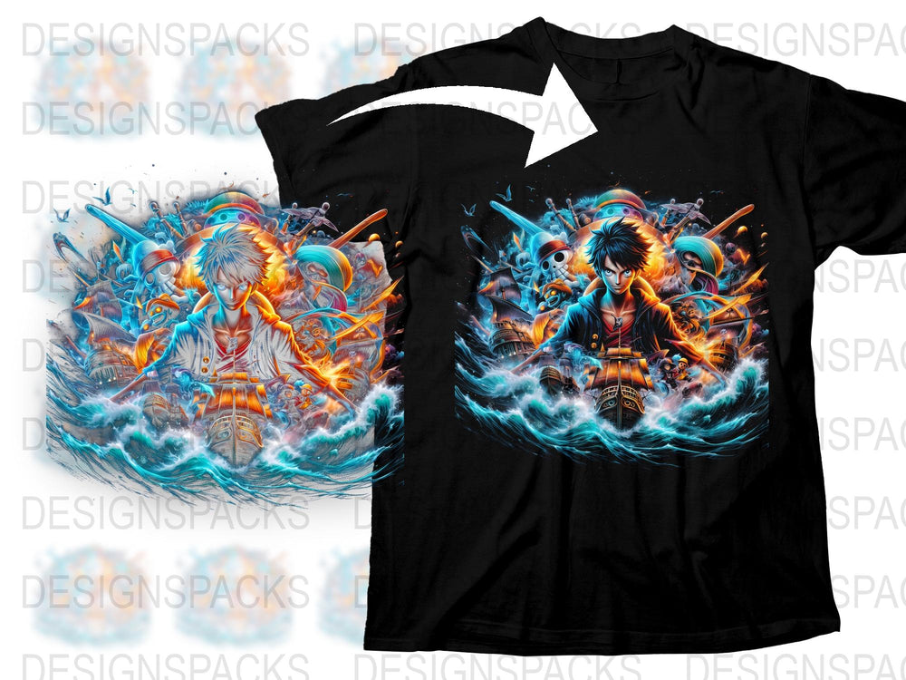 Anime Graphic T-Shirt, Vibrant Blue Fire Design, Unisex Manga Tee, Cool Streetwear Fashion, Unique Gift Idea