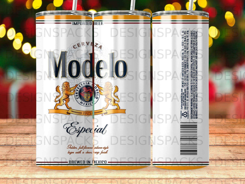 Modelo Especial beer can with "Imported Beer" and "Brewed in Mexico" text.
