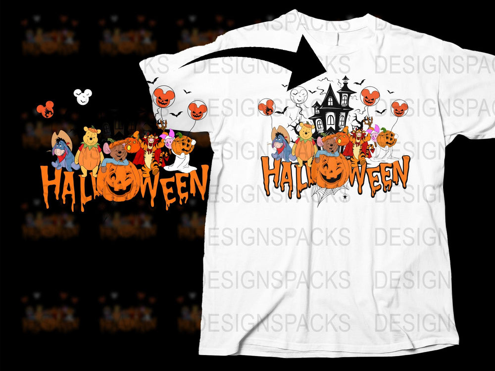 Halloween T-Shirt Kids Cartoon Ghosts Pumpkins Haunted House Fall Festive Apparel for All Ages