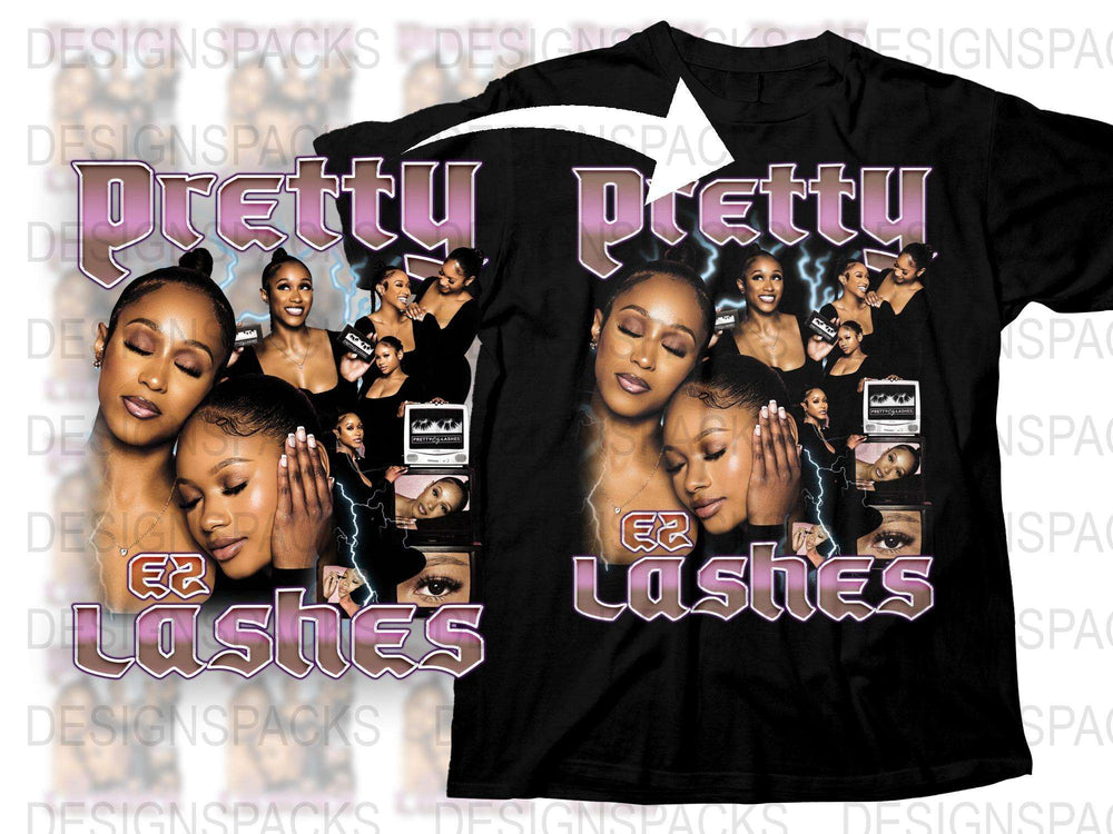 Pretty Lashes T-Shirt, Stylish Women's Fashion Tee, Beauty Themed Graphic Shirt, Black and White Top
