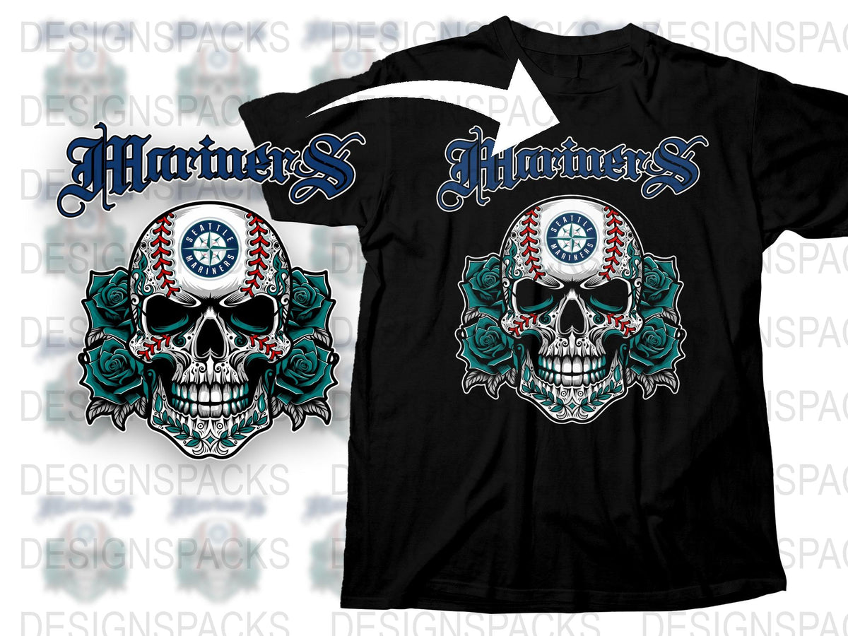 Gothic Skull T-Shirt Mariners Nautical Design, Men's Black Graphic Tee, Unique Skull Art Print Shirt